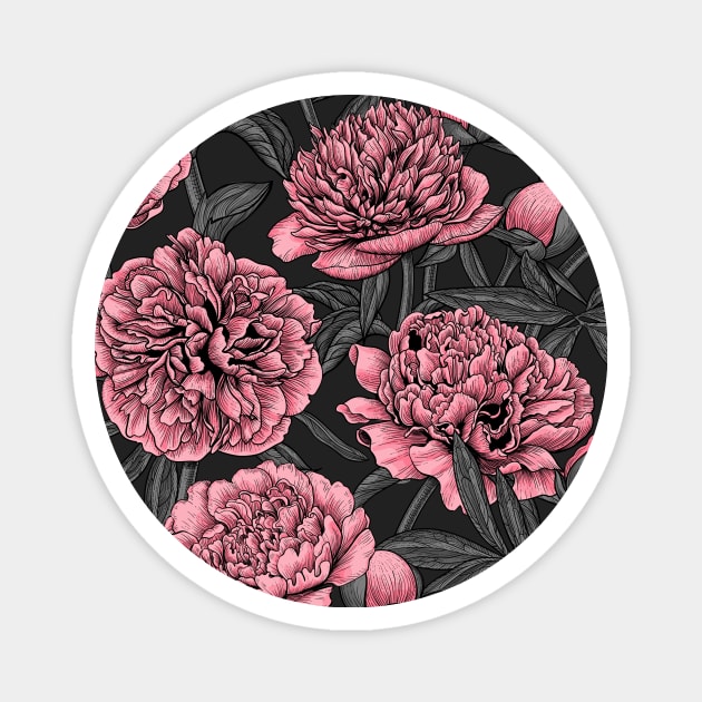 Night peony garden 2 Magnet by katerinamk